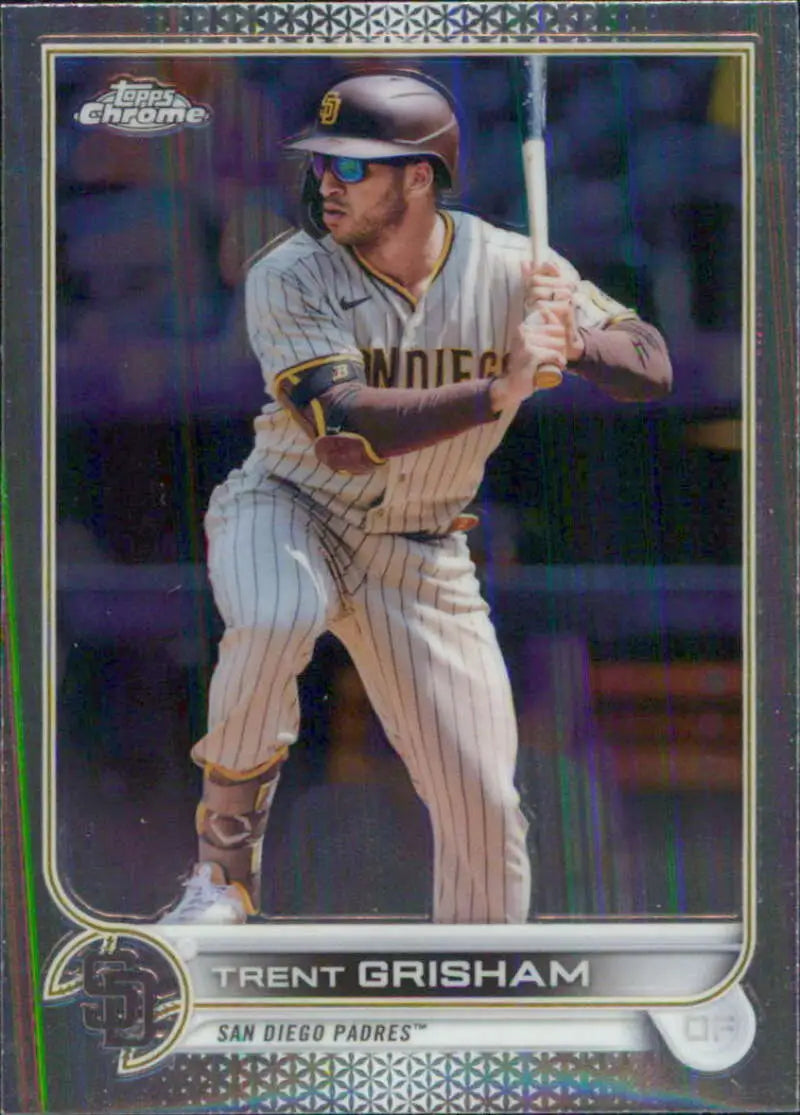Chrome-finish Topps Chrome baseball card of Trent Grisham in San Diego Padres pinstripe uniform