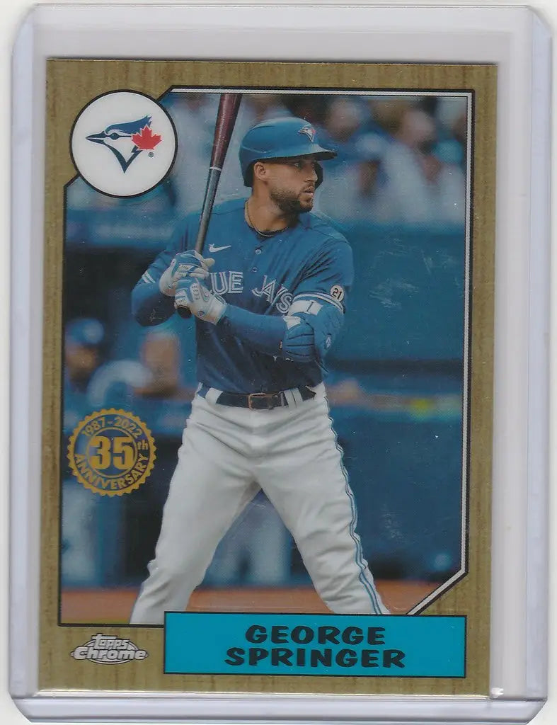 Baseball card of George Springer at bat for the Toronto Blue Jays Topps Chrome 1987