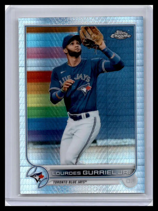 Baseball card of Lourdes Gurriel in catching position for Toronto Blue Jays