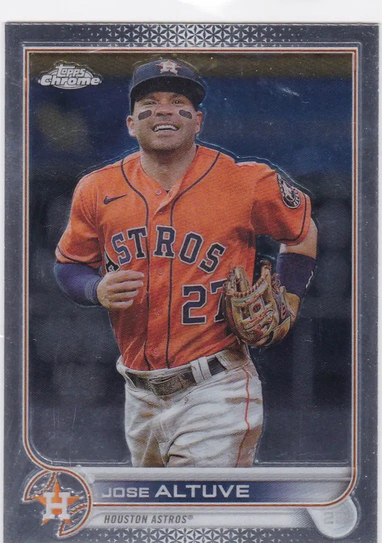 Jose Altuve Base card featuring Houston Astros player in orange jersey number 27
