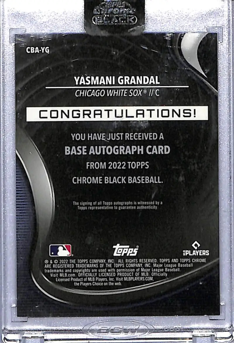 Yasmani Grandal Chicago White Sox baseball card from 2022 Topps Chrome Black Autograph series