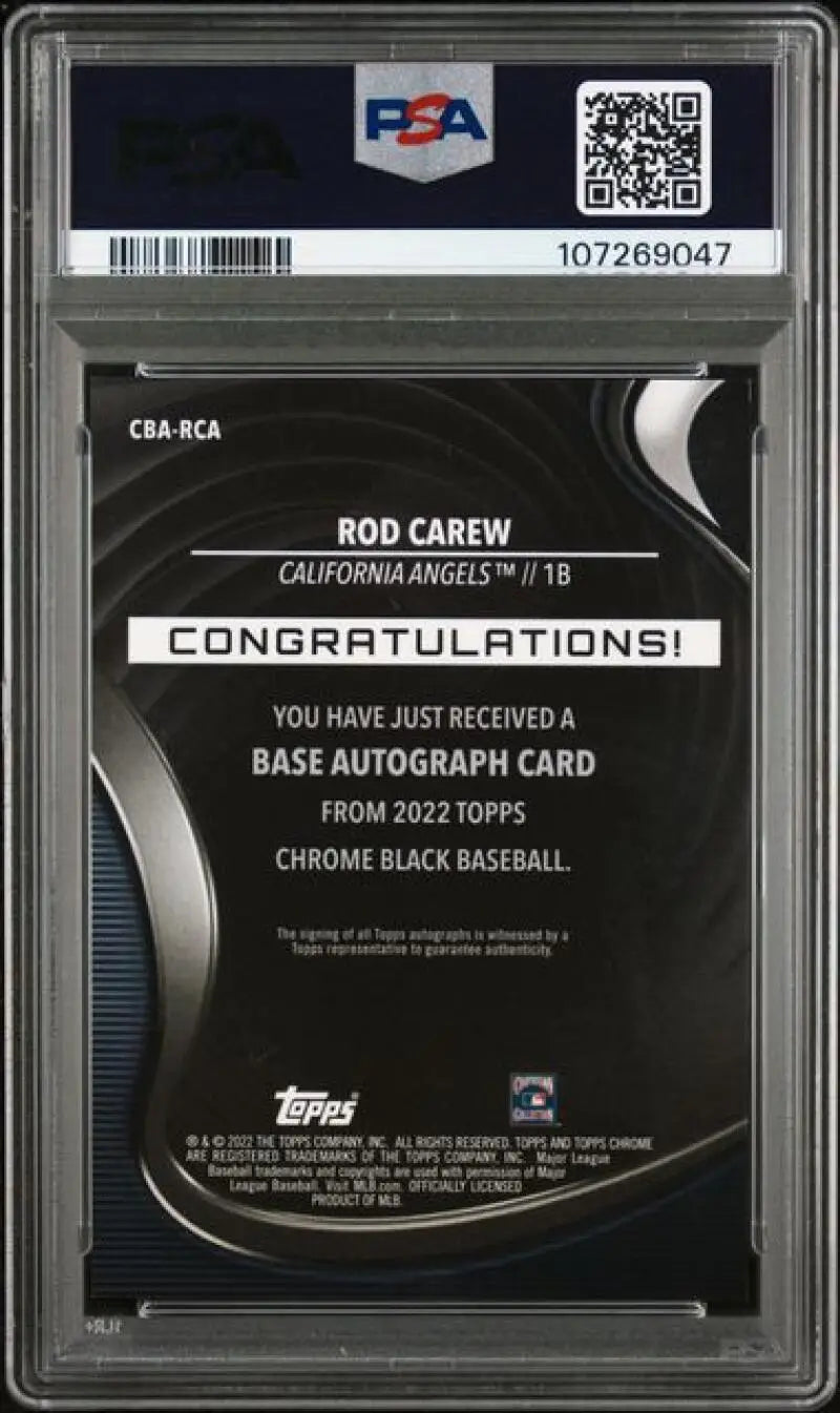 Graded Rod Carew Topps Chrome Black Autograph baseball card PSA 8 NM-MT