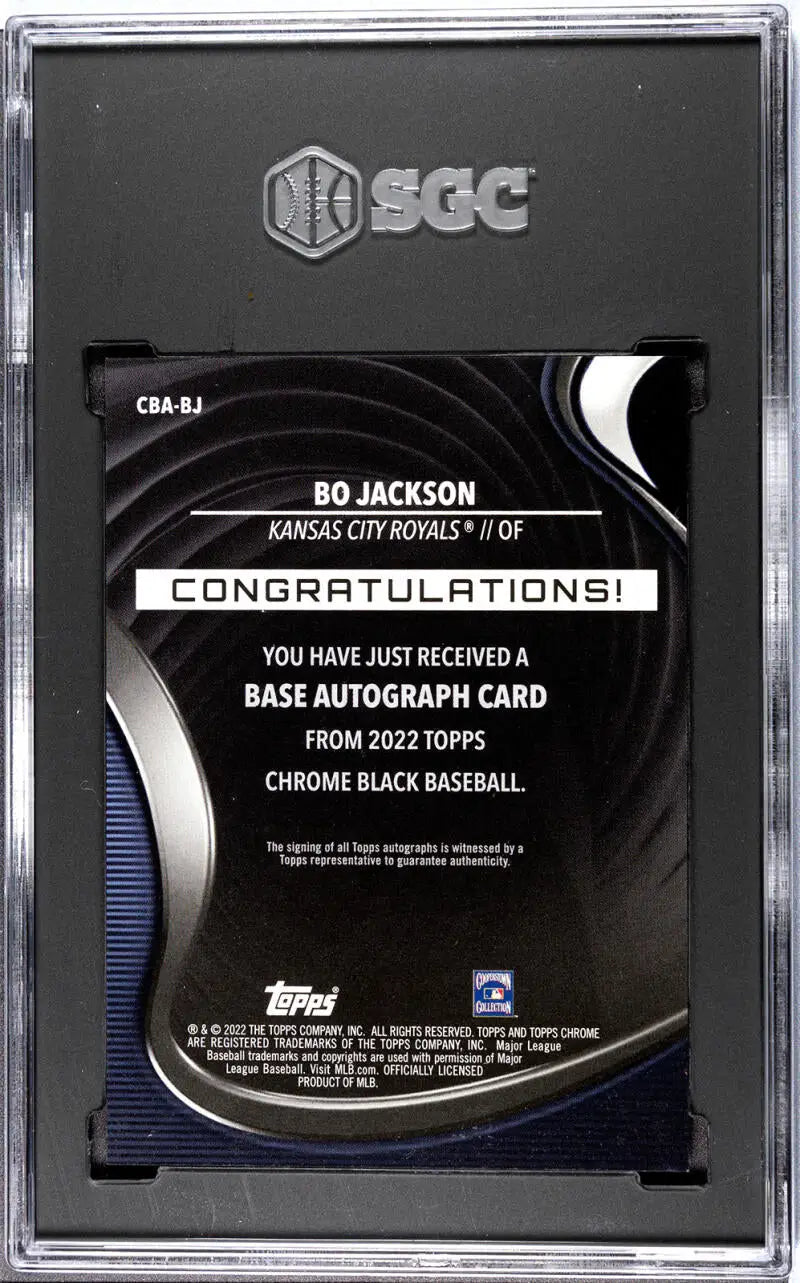 Graded Bo Jackson baseball card from 2022 Topps Chrome Black SGC 10 Gem Auto