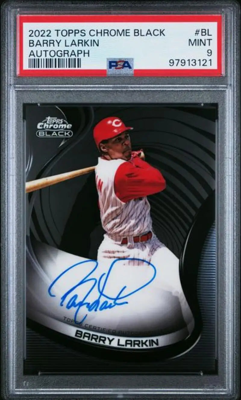 PSA-graded 2022 Topps Chrome Black Barry Larkin autographed baseball card Cincinnati Reds