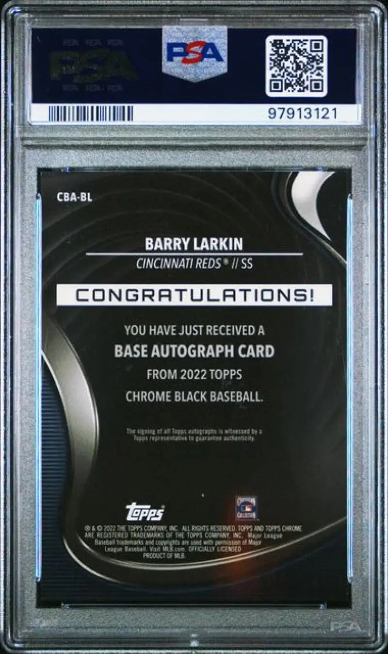 PSA 9 Mint Auto Barry Larkin Topps Chrome Black Baseball Card Cincinnati Reds