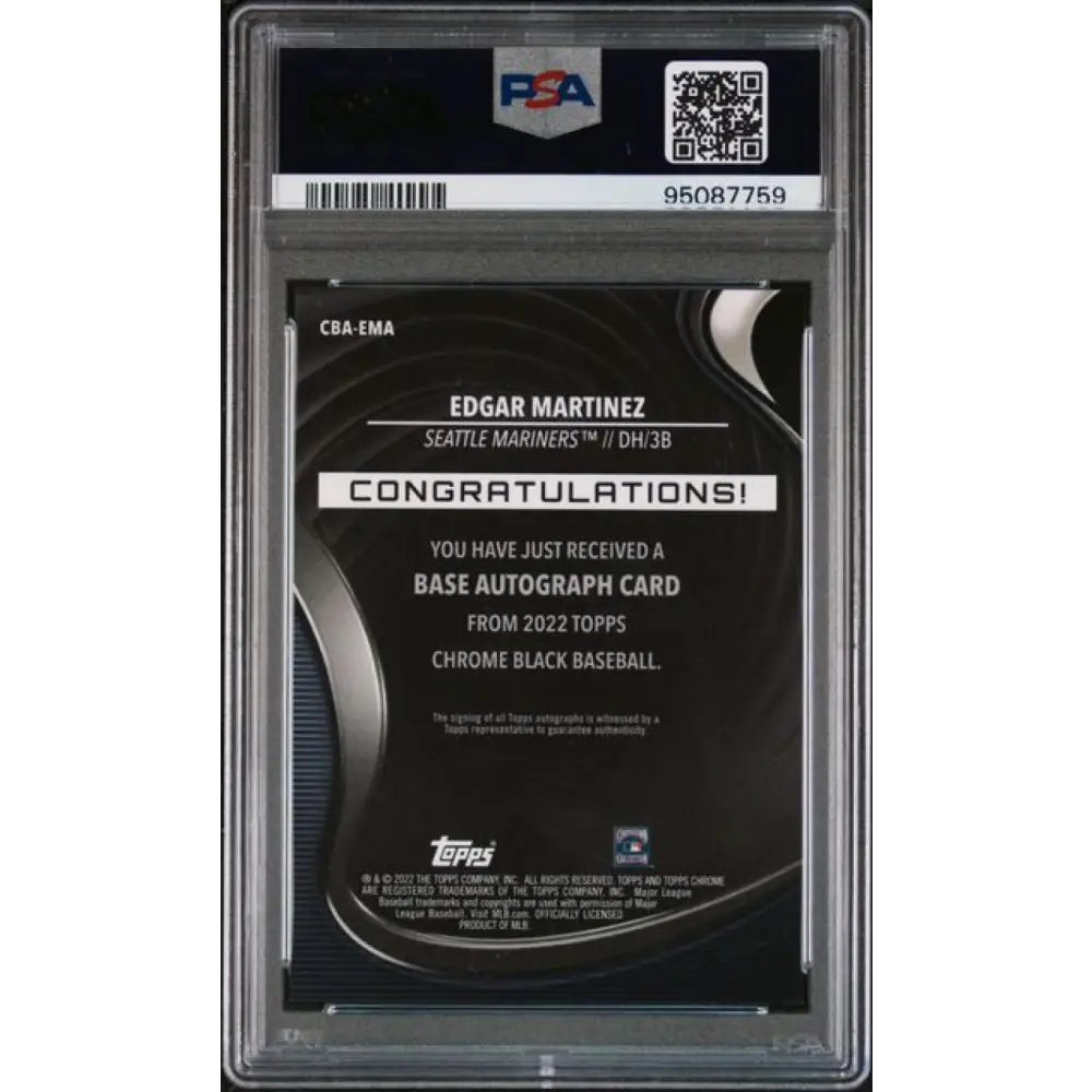 2022 Topps Chrome Black #CBA-EMA Edgar Martinez PSA 10 GEM MINT Auto Seattle Mariners Baseball Card Image 2