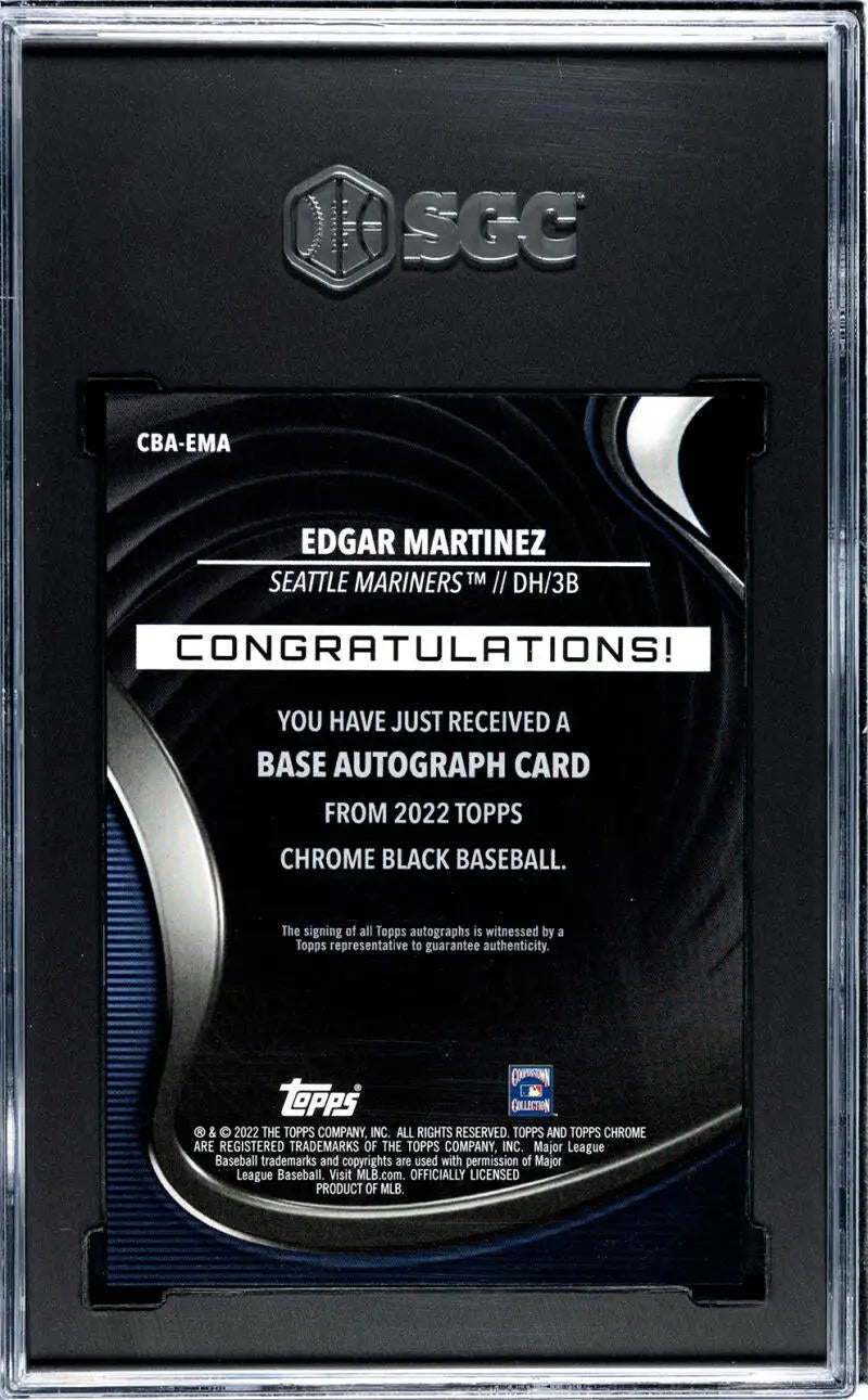 Black Baseball Card featuring Edgar Martinez, Topps Chrome Black with autographed notification