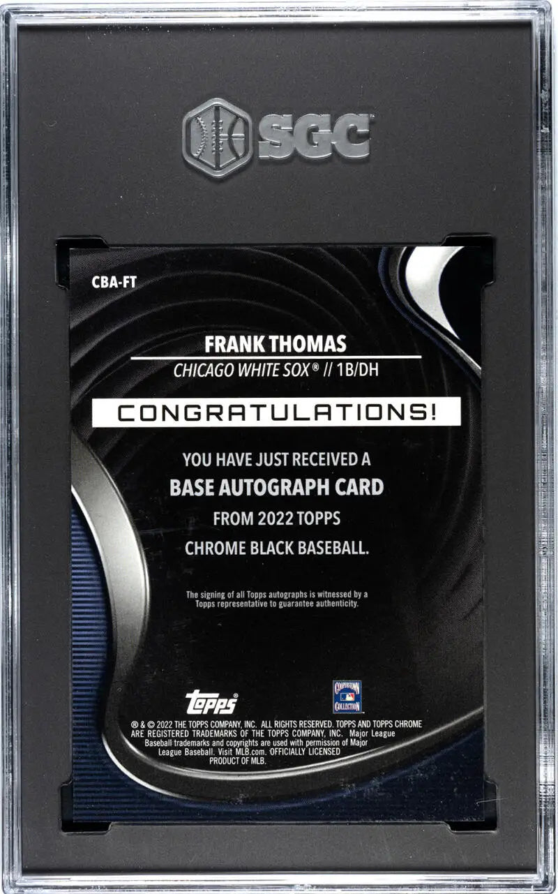 Graded Frank Thomas Chicago White Sox baseball card from 2022 Topps Chrome Black