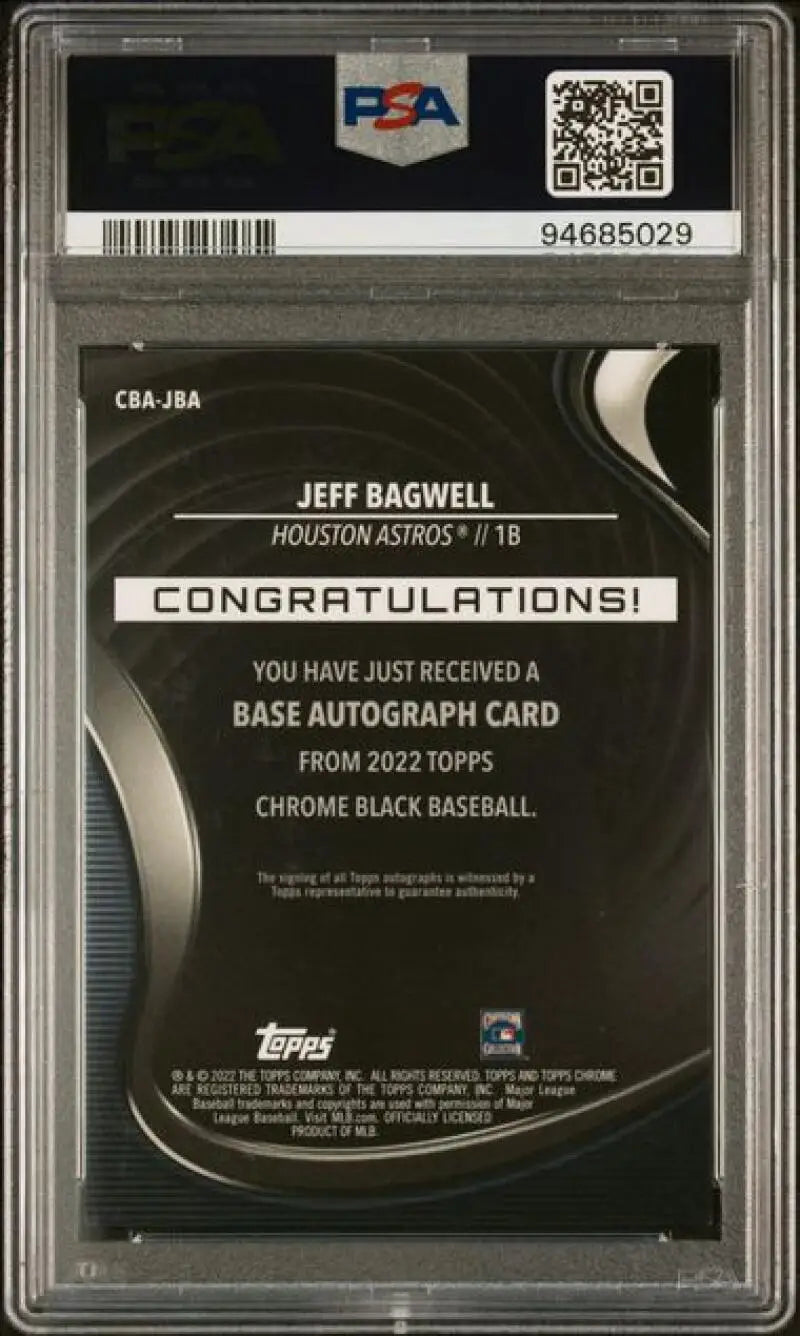 PSA-graded Topps Chrome Black Jeff Bagwell Auto Redemption notice Houston Astros Card