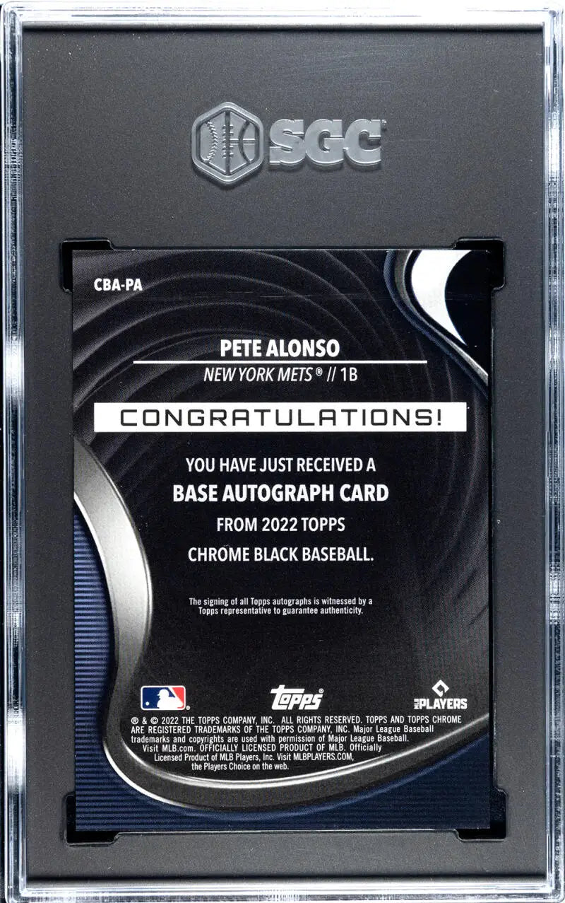 Baseball card redemption notice for 2022 Topps Chrome Black Pete Alonso New York Mets