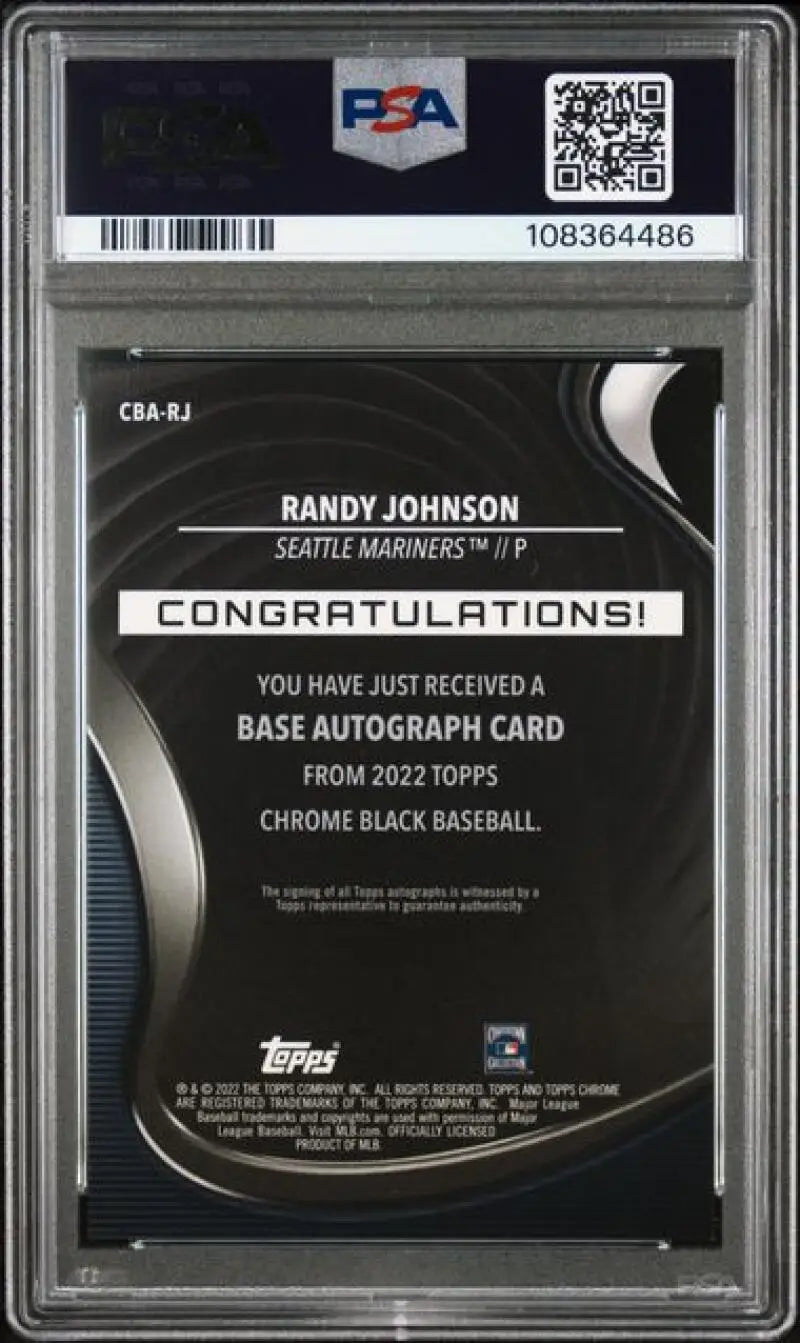 Randy Johnson 2022 Topps Chrome Black PSA 10 GEM MINT Auto Seattle Mariners Baseball Card