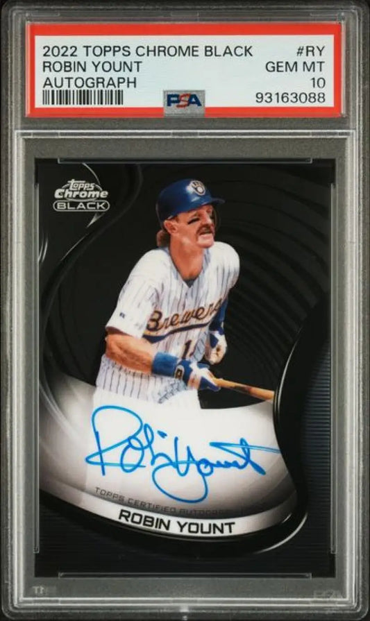 PSA 10 GEM MINT 2022 Topps Chrome Black Robin Yount Autographed Baseball Card
