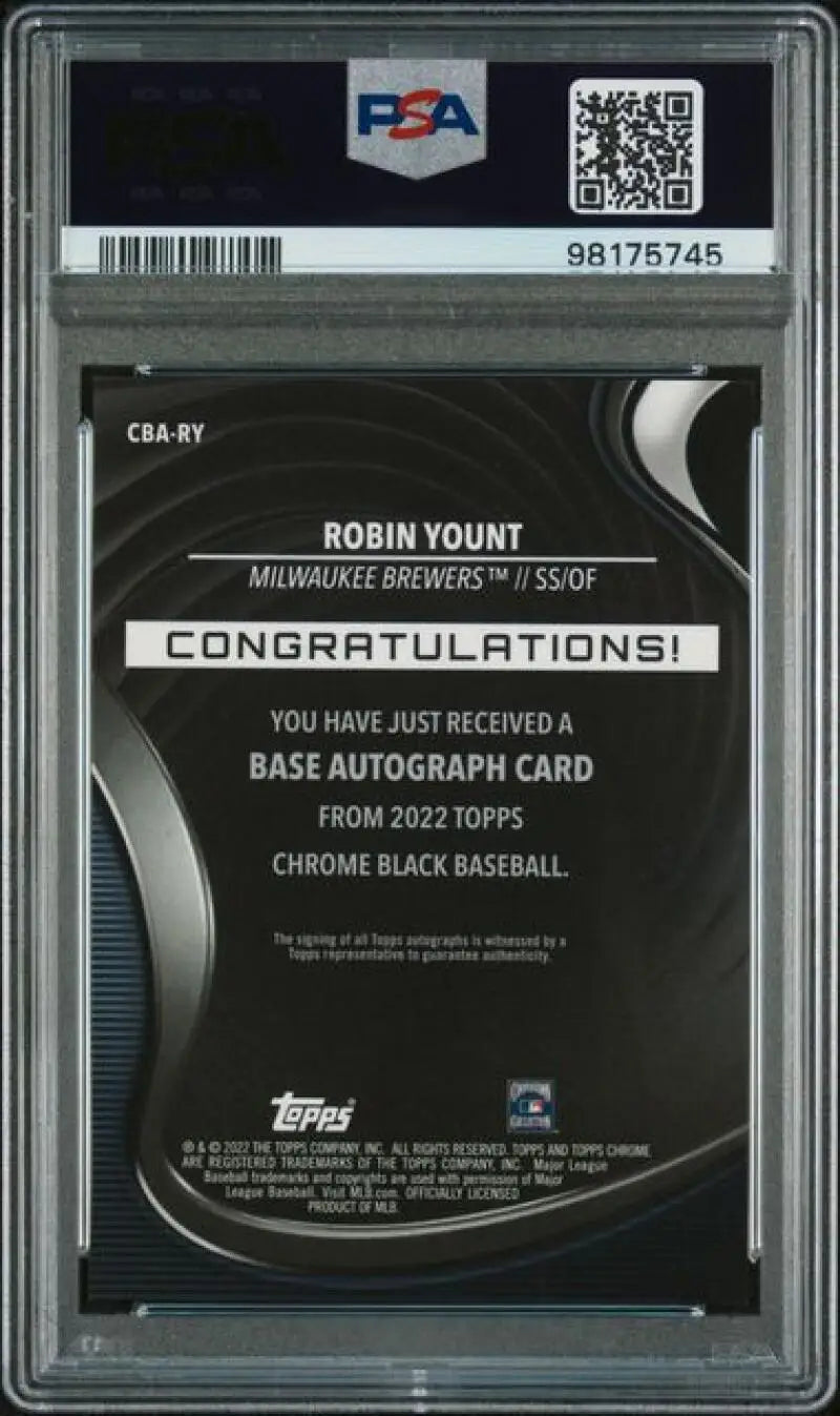 PSA 10 GEM MINT Robin Yount Topps Chrome Black Baseball Card Autograph