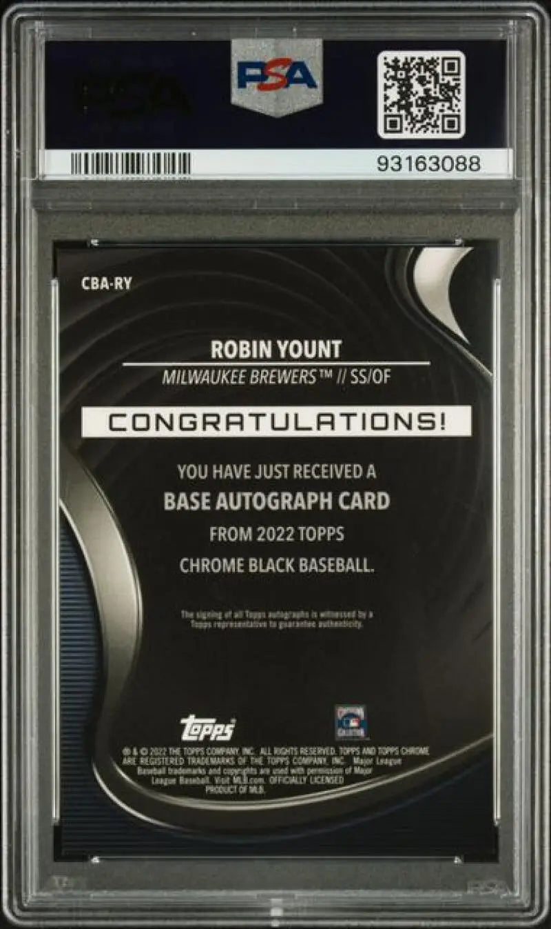 PSA 10 GEM MINT Auto Topps Chrome Black Robin Yount Redemption Baseball Card