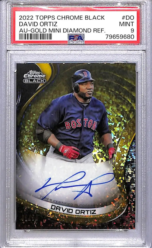 2022 Topps Chrome Black Gold Mini Diamond David Ortiz baseball card with auto PSA 9 MINT