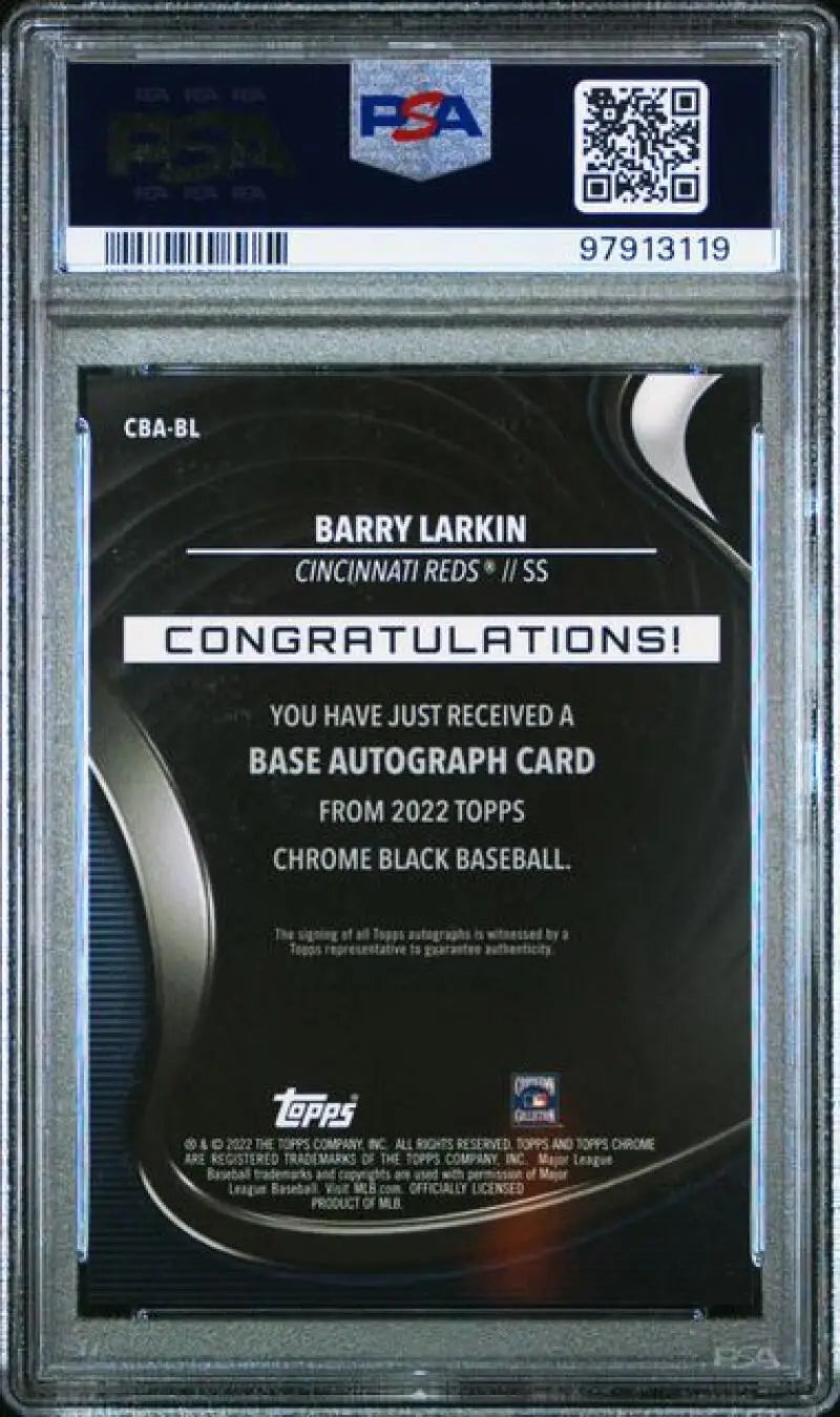 PSA 10 GEM MINT 2022 Topps Chrome Black Refractor Gold Mini-Diamond Barry Larkin Auto