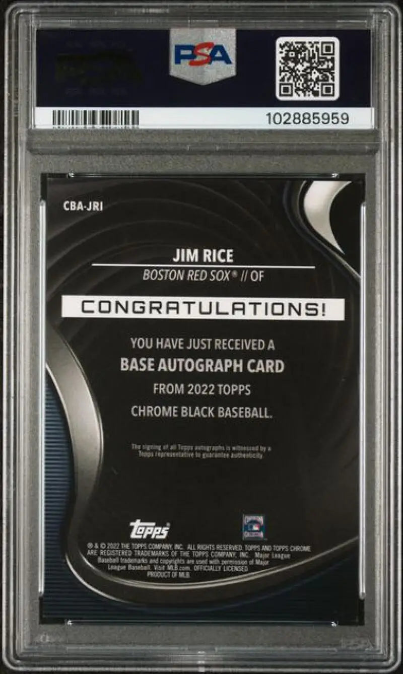 Graded Jim Rice Boston Red Sox baseball card 2022 Topps Chrome Black Refractor Auto 24/50