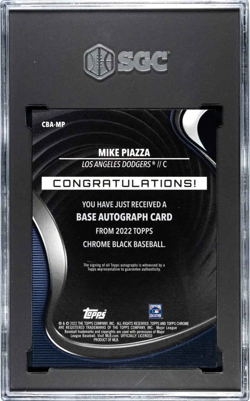 SGC-graded 2022 Topps Chrome Black Refractor Gold Mini-Diamond Mike Piazza autograph card
