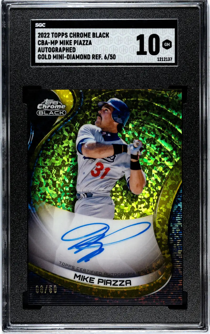 2022 Topps Chrome Black Refractor Gold Mini-Diamond Mike Piazza SGC 10 Autographed Card