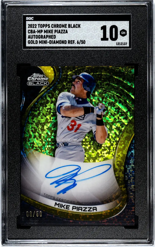 2022 Topps Chrome Black Refractor Gold Mini-Diamond Mike Piazza SGC 10 Autographed Card