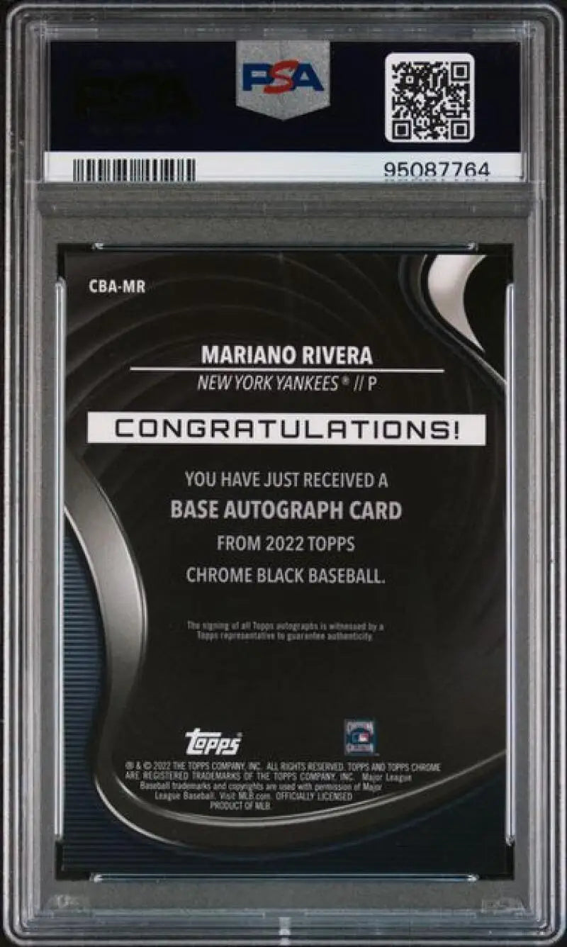 PSA 9 Mint Mariano Rivera Autograph Card 2022 Topps Chrome Black Refractor Gold 6/50