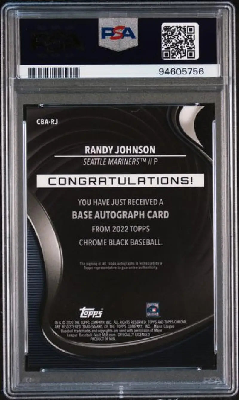 PSA 10 GEM MINT Randy Johnson autographed 2022 Topps Chrome Black card back Seattle Mariners