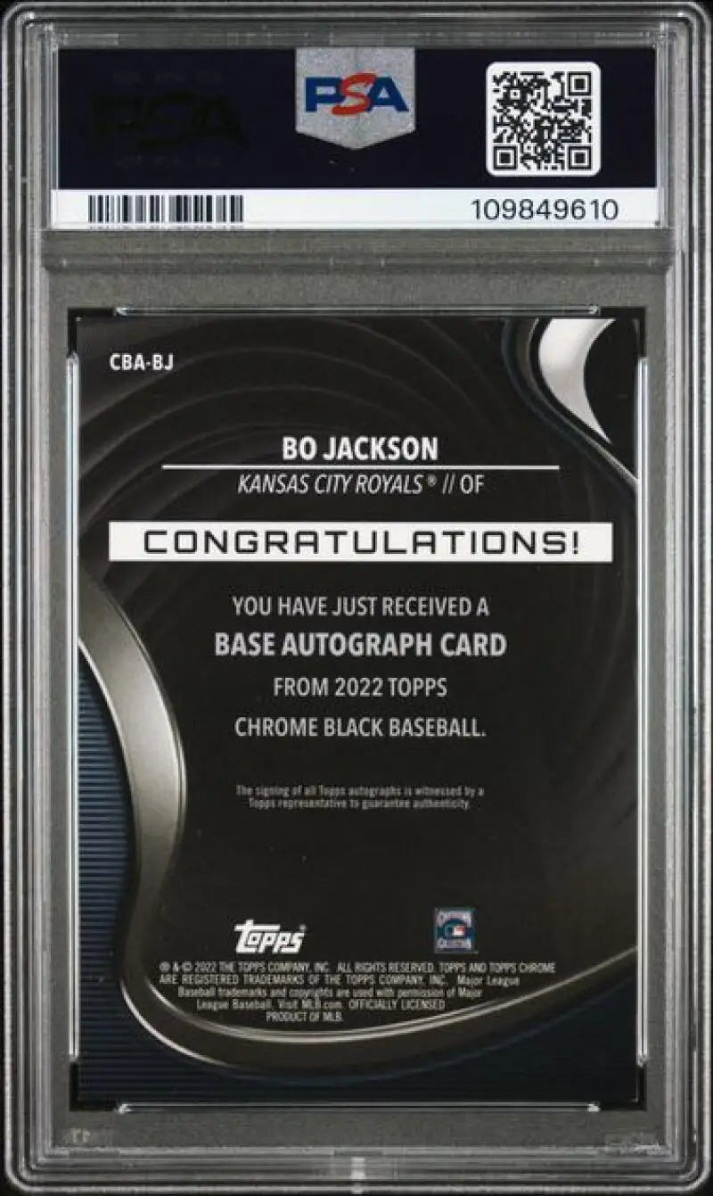 Graded Bo Jackson Kansas City Royals baseball card in 2022 Topps Chrome Black Refractor Orange