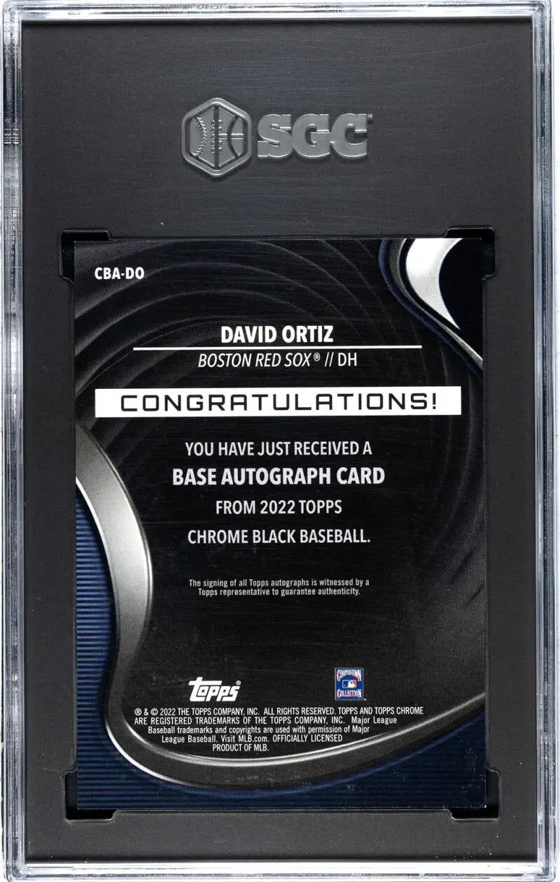 Graded David Ortiz baseball card from 2022 Topps Chrome Black, Boston Red Sox collectible
