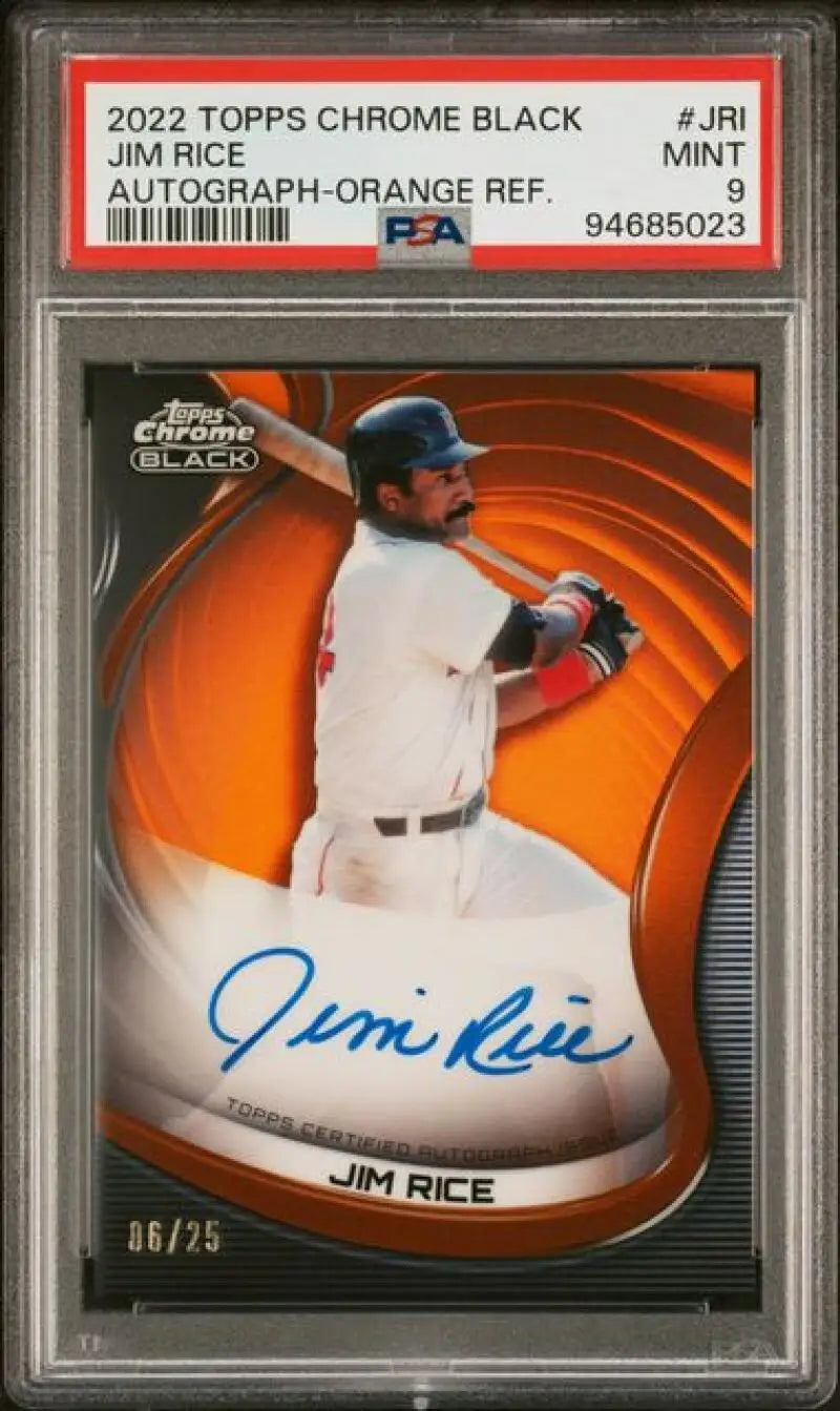 PSA 9 MINT 2022 Topps Chrome Black Jim Rice Auto Orange Refractor 06/25 Red Sox Card