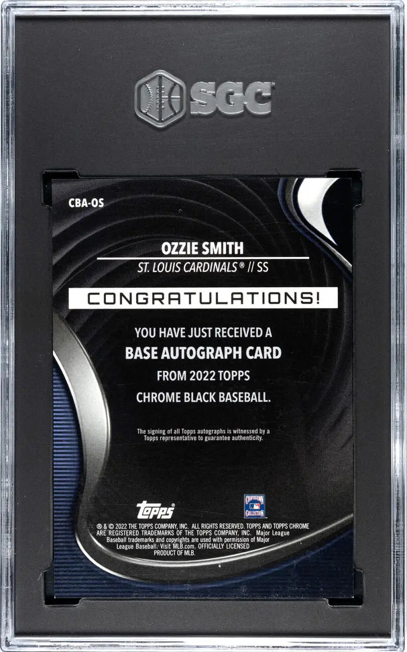 SGC 9.5 MINT+ 2022 Topps Chrome Black Refractor Orange Ozzie Smith Autograph Card