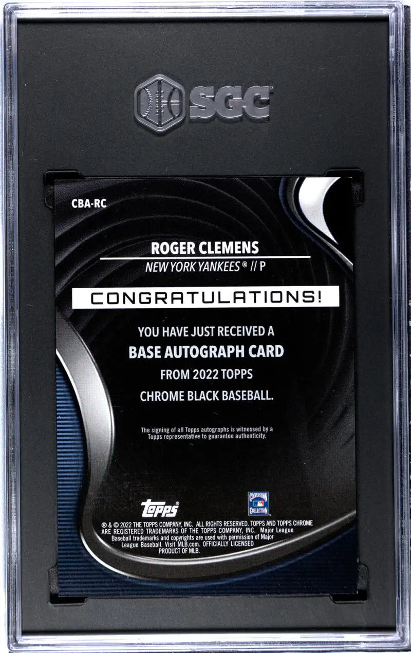 Graded BGS-slabbed 2022 Topps Chrome Black Refractor Roger Clemens Auto Yankees Card