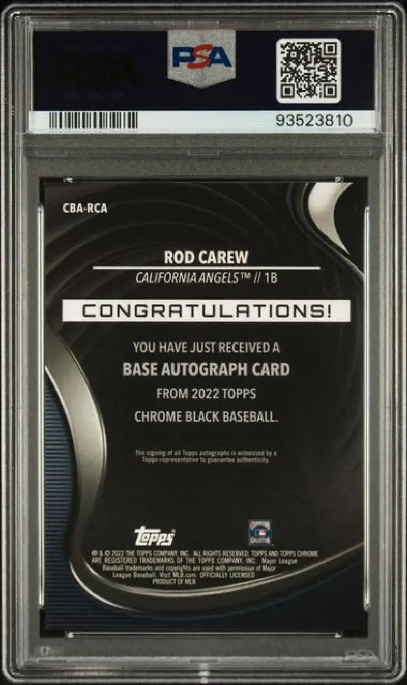 PSA 10 GEM MINT Rod Carew Baseball Card Black Refractor Orange with Autograph Certification