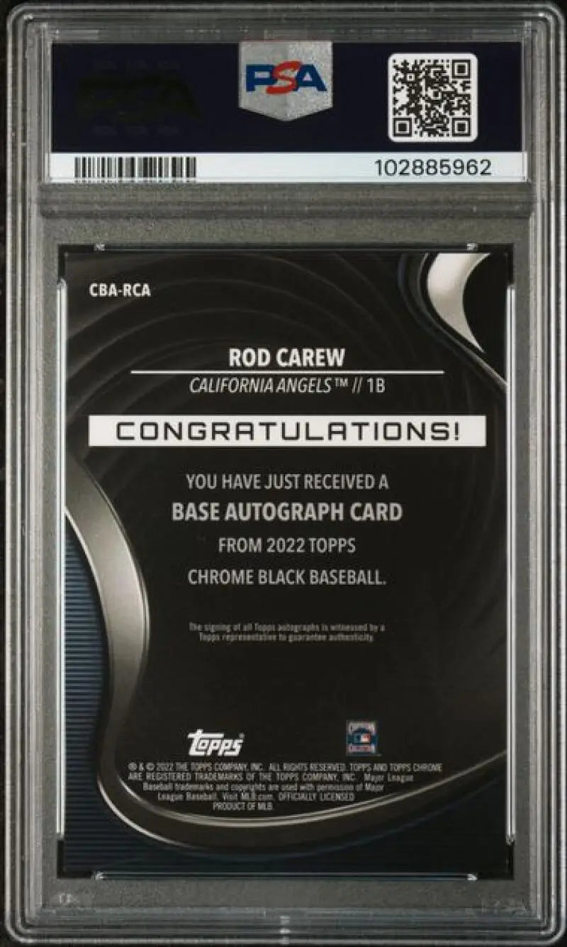 Graded Rod Carew California Angels baseball card with PSA 10 Gem Mint condition