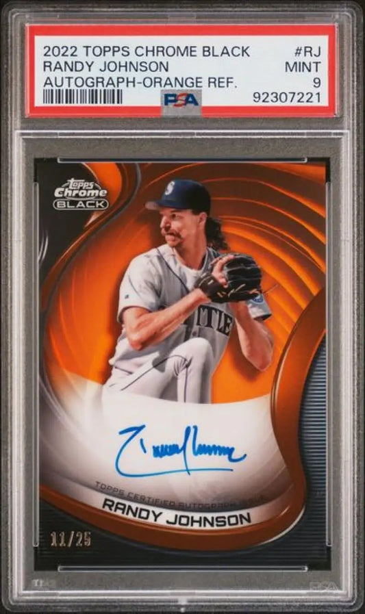PSA 9 Mint 2022 Topps Chrome Black Randy Johnson Autographed Seattle Mariners Card