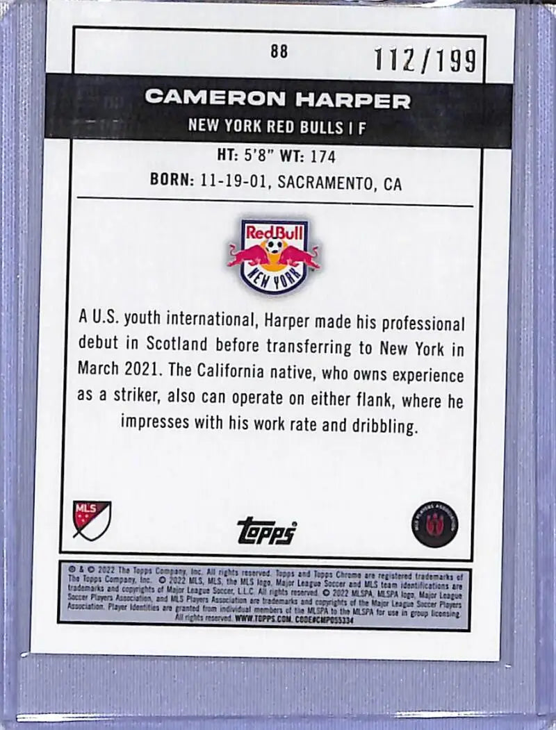 Cameron Harper soccer card from 2022 Topps Chrome Blue Mini Diamonds Pitch Prodigies series
