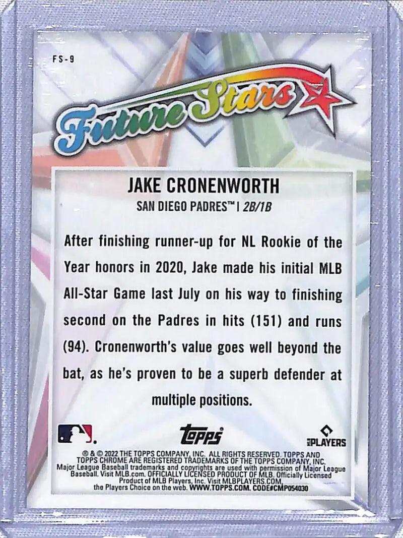 Topps Chrome Future Stars card featuring Jake Cronenworth of the San Diego Padres