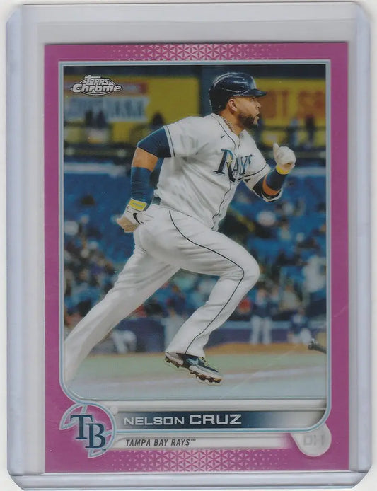Baseball trading card of Nelson Cruz mid-swing with Tampa Bay Rays in Topps Chrome Pink