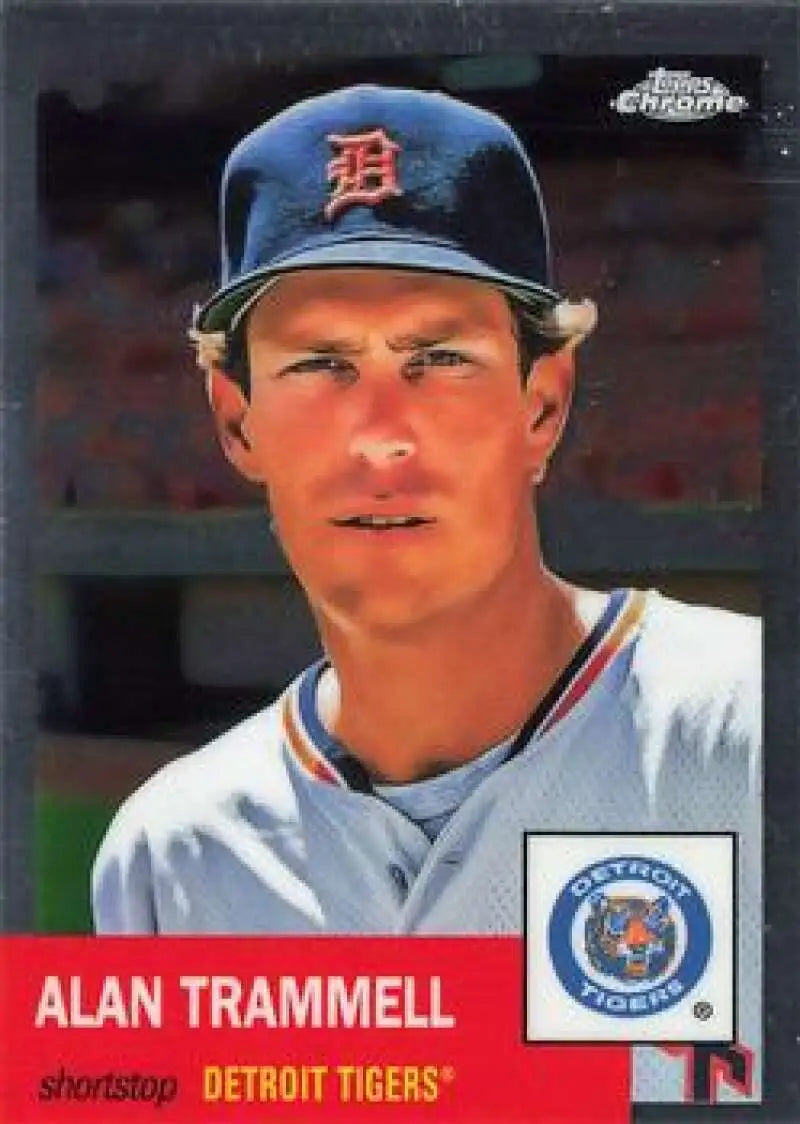 Detroit Tigers baseball card featuring Alan Trammell in Topps Chrome Platinum design
