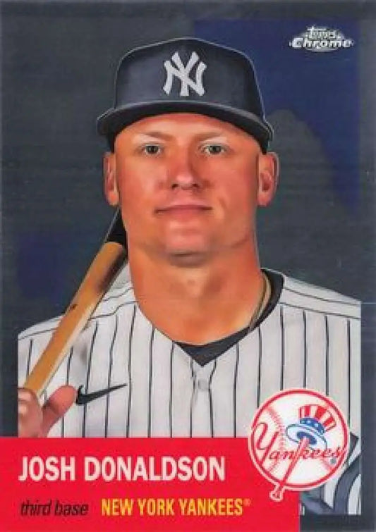 Baseball card of Josh Donaldson in New York Yankees pinstripes, Topps Chrome Platinum