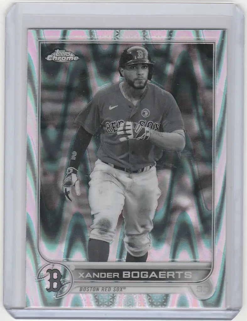 Baseball card of Xander Bogaerts from 2022 Topps Chrome Raywave for Boston Red Sox