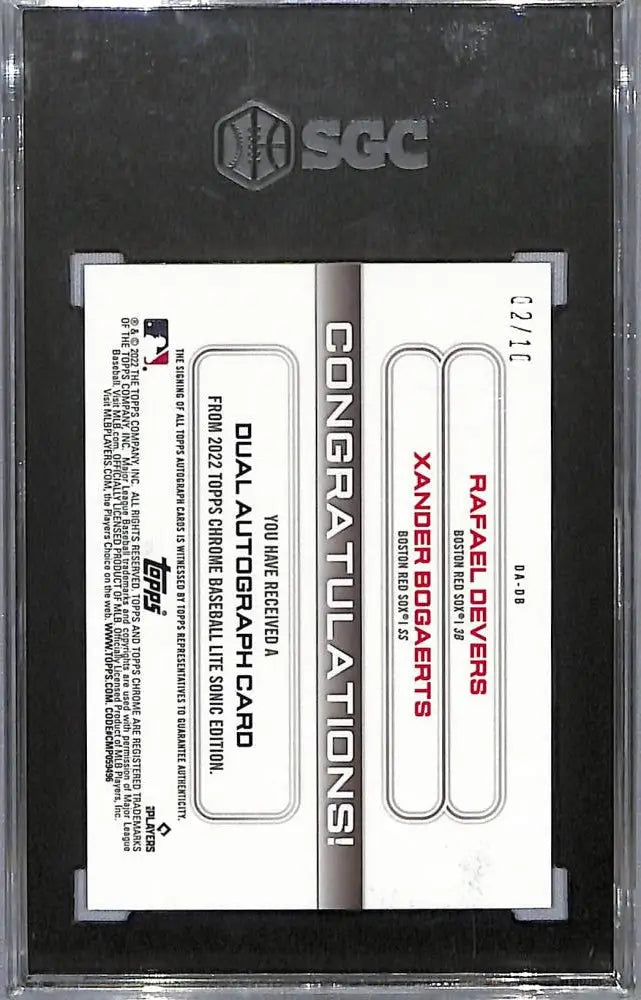 Black SSD with white labeling for 2022 Topps Chrome Sonic Refractor Black Xander Bogaerts Rafael Devers
