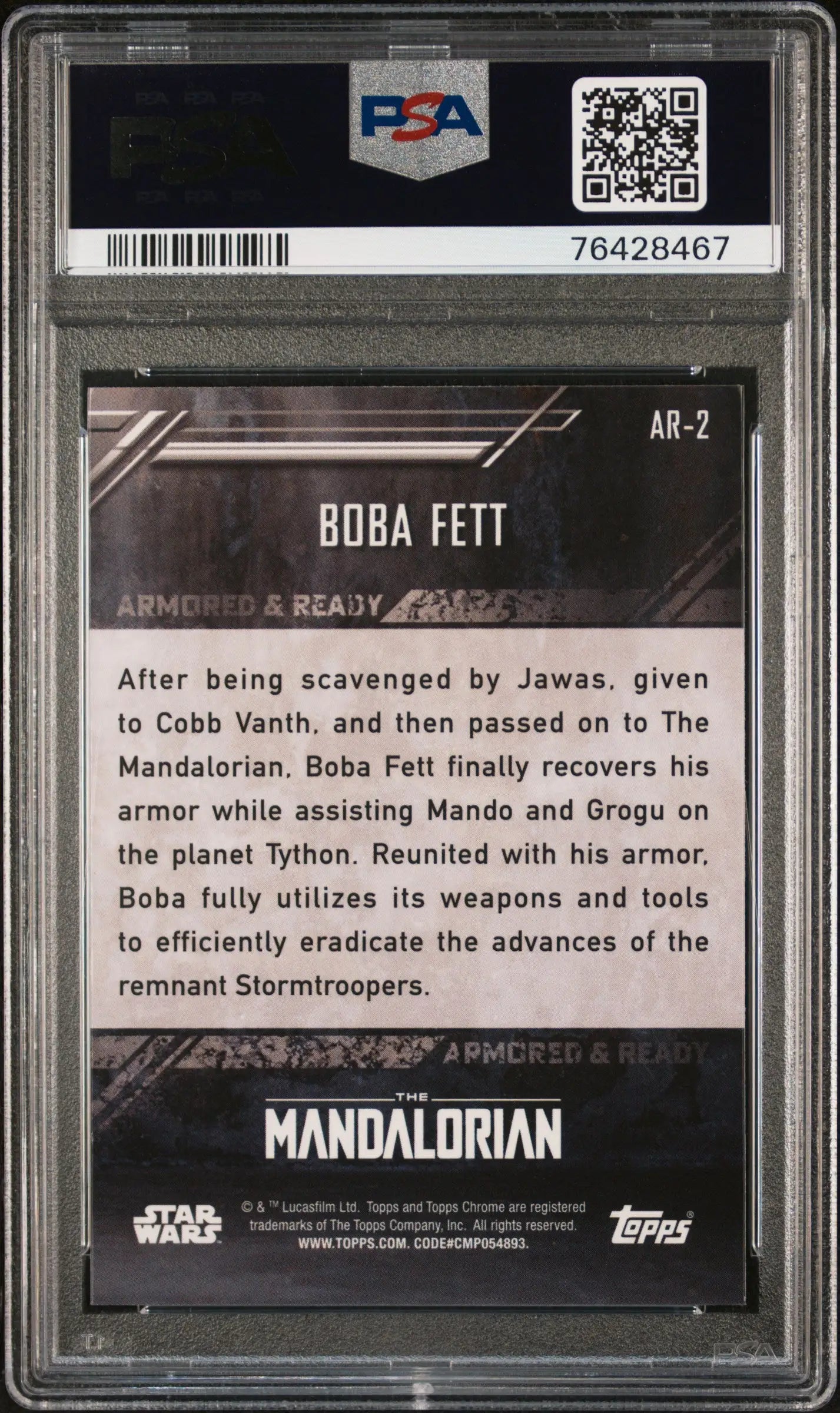 Graded Boba Fett trading card from 2022 Topps Chrome Star Wars The Mandalorian