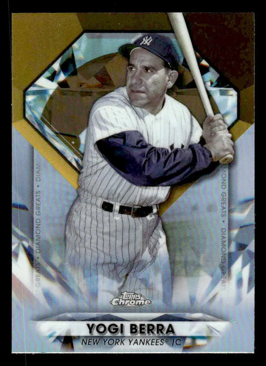 Yogi Berra baseball trading card in diamond-shaped frame from 2022 Topps Chrome Update