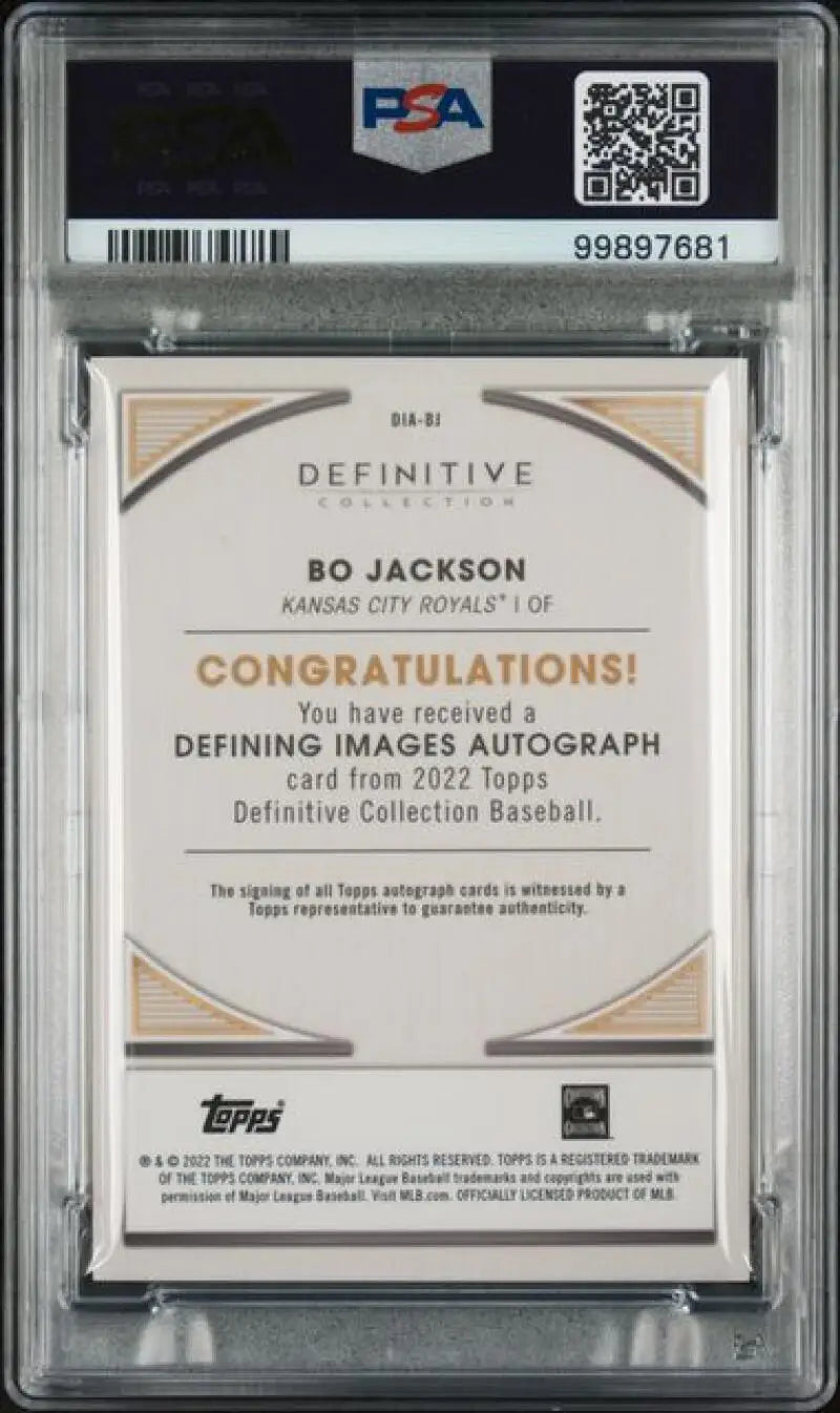 PSA 9 Mint Bo Jackson Autograph Redemption Notice Kansas City Royals Trading Card