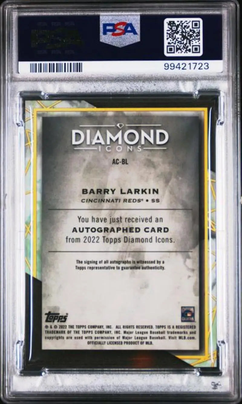 PSA-graded 2022 Topps Diamond Icons Barry Larkin Auto 2/10 Cincinnati Reds Baseball Card