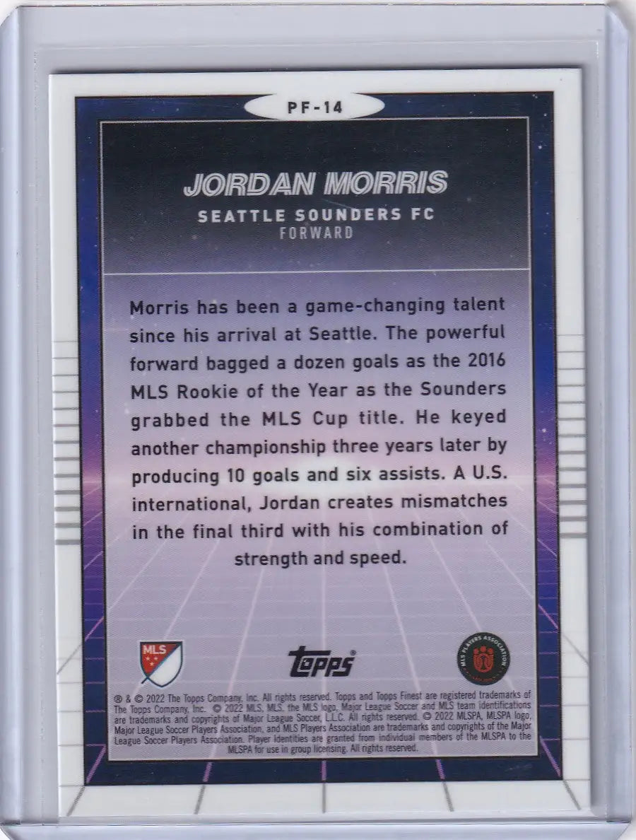 Trading card of Jordan Morris from Topps Finest Prized Footballers series