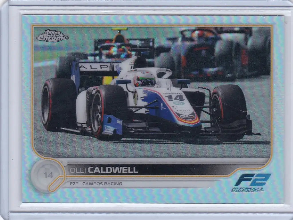 Olli Caldwell Campos Racing car on track with holographic border in Topps Formula 1 product