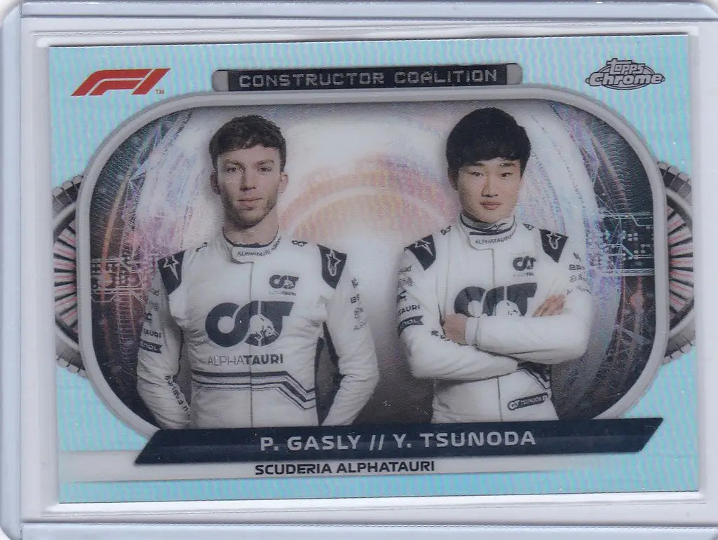 Racing trading card of Gasly and Tsunoda from the Scuderia AlphaTauri team
