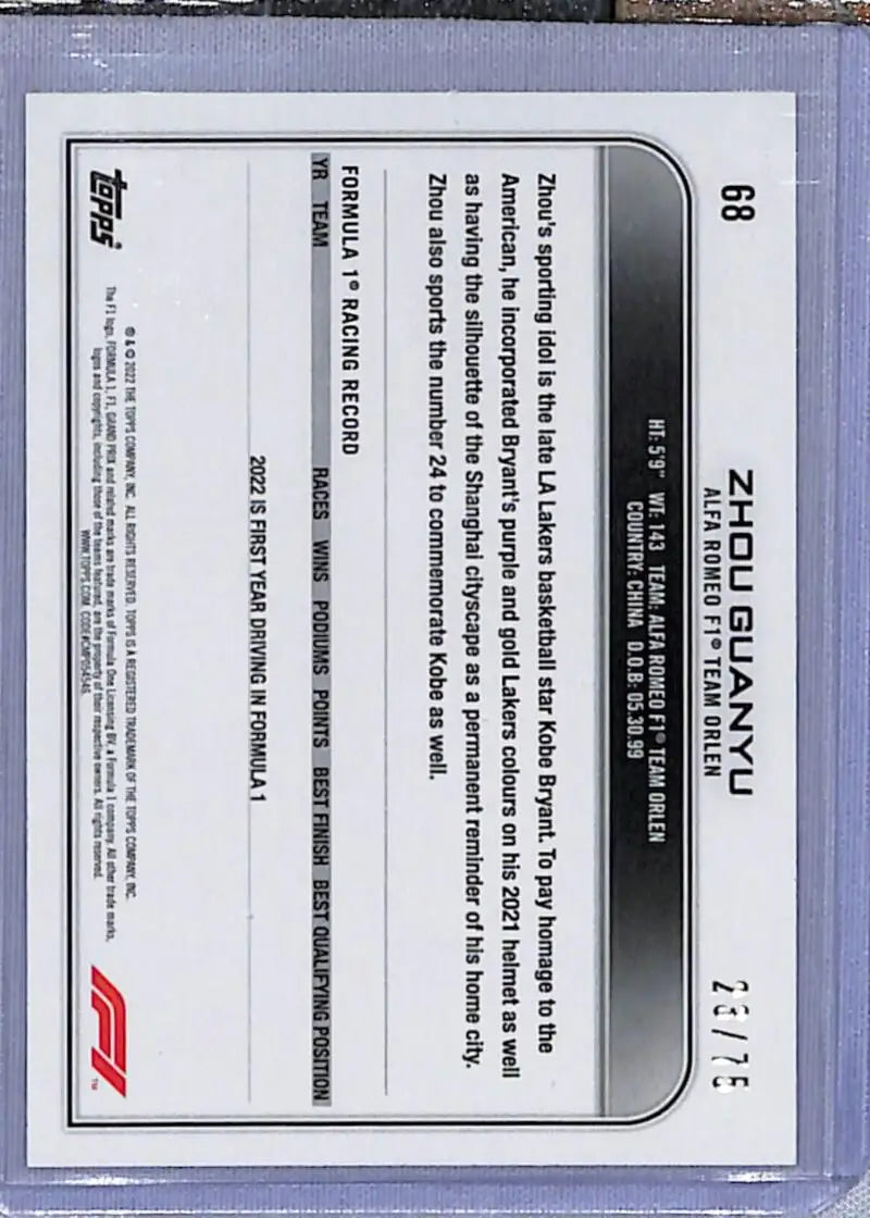 Blank gray and white trading card back for Green Zhou Guanyu collectible card