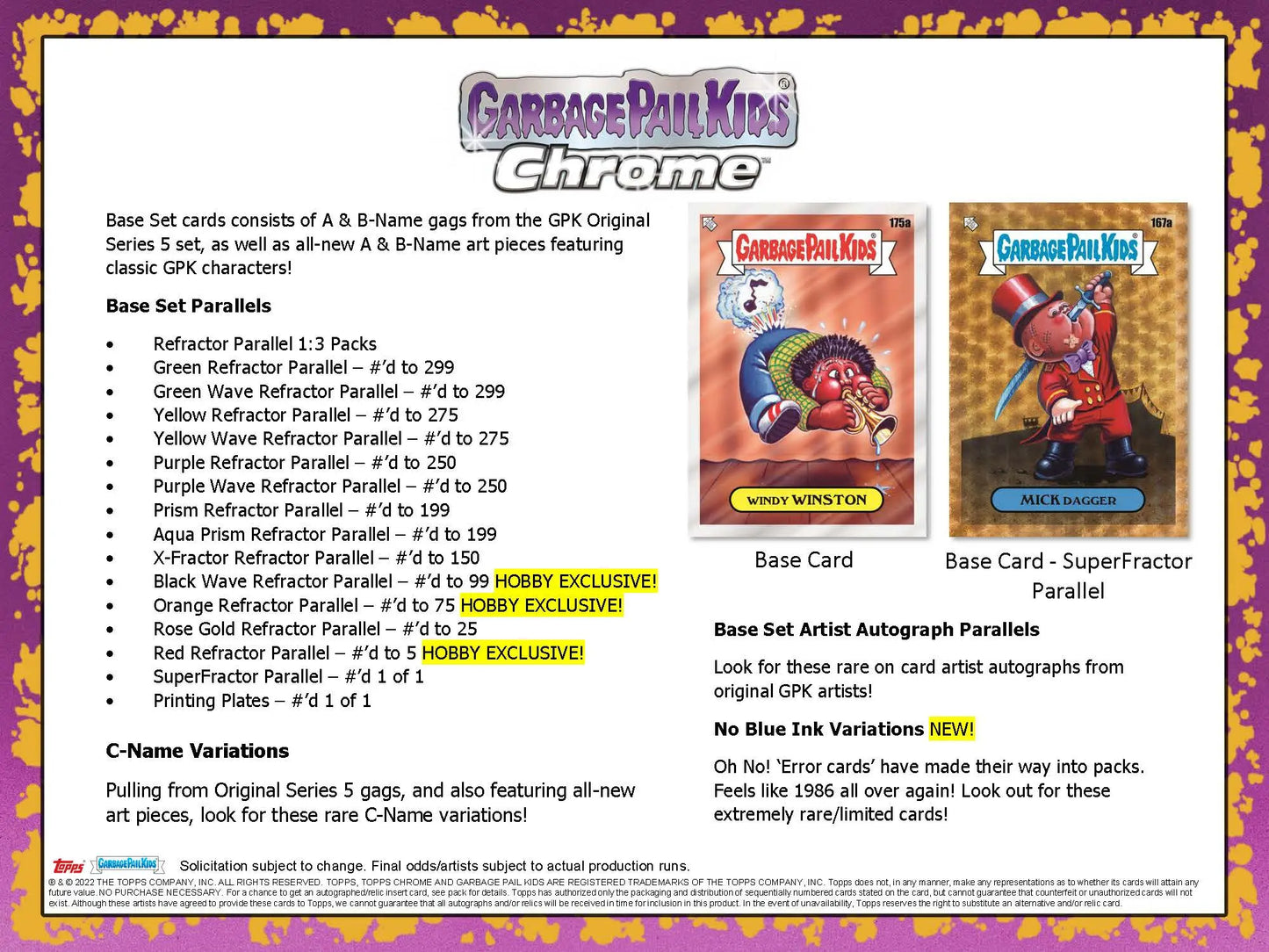2022 Topps Garbage Pail Kids Chrome Hobby Box GPK Original Series 5 - Non-Sport Sealed